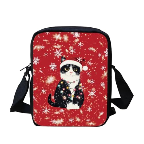 Umhängetasche mit weihnachtlicher Katze, für Damen, Mini-Umhängetasche, süße Umhängetasche, Schultertasche für Damen und Herren, kleine Umhängetasche, Mini-Handygeldbörse, Geldbörse mit Reißverschluss von bqabhu