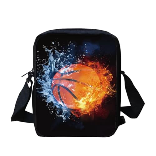 White Tiger Messenger Bag für Damen, Crossbody, Geldbörse, Reißverschluss, Mini-Schultertasche mit verstellbarem Riemen, Feuer- und Wasser-Basketball, Einheitsgröße von bqabhu