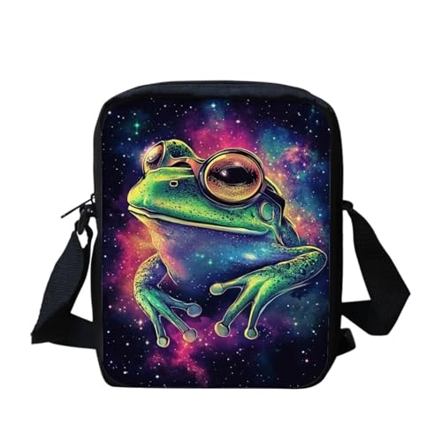 White Tiger Messenger Bag für Damen, Crossbody, Geldbörse, Reißverschluss, Mini-Schultertasche mit verstellbarem Riemen, Galaxy Frog, Einheitsgröße von bqabhu