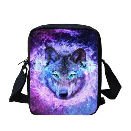 White Tiger Messenger Bag für Damen, Crossbody, Geldbörse, Reißverschluss, Mini-Schultertasche mit verstellbarem Riemen, Galaxy Wolf, Einheitsgröße von bqabhu