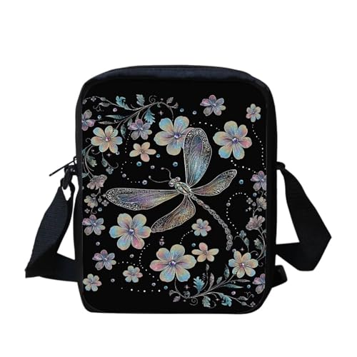 White Tiger Messenger Bag für Damen, Crossbody, Geldbörse, Reißverschluss, Mini-Schultertasche mit verstellbarem Riemen, Libellen-Blumenmuster, Einheitsgröße von bqabhu