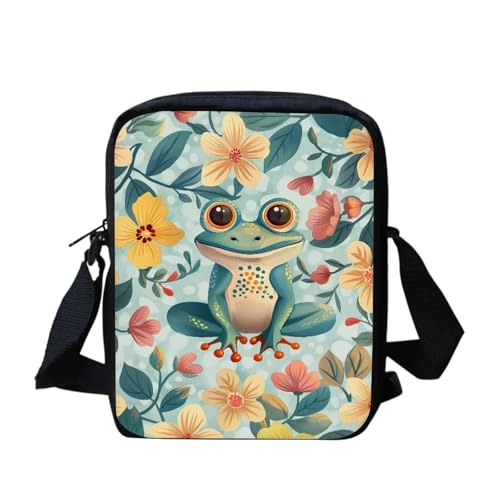 White Tiger Messenger Bag für Damen, Crossbody, Geldbörse, Reißverschluss, Mini-Schultertasche mit verstellbarem Riemen, Lustiger Frosch mit Blumen, Einheitsgröße von bqabhu