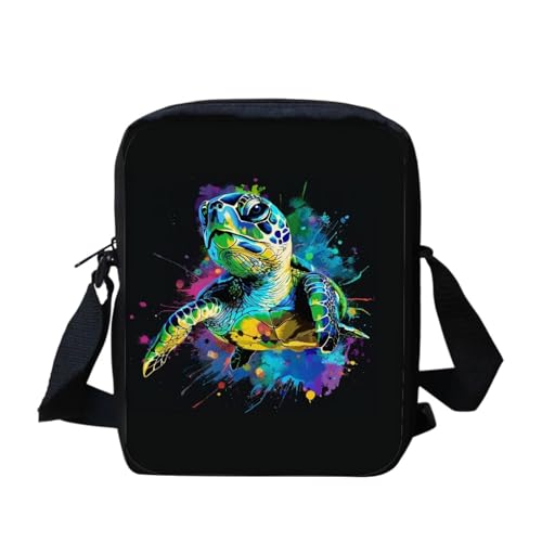 White Tiger Messenger Bag für Damen, Crossbody, Geldbörse, Reißverschluss, Mini-Schultertasche mit verstellbarem Riemen, Neon Sea Turtle, Einheitsgröße von bqabhu