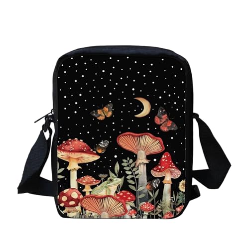 White Tiger Messenger Bag für Damen, Crossbody, Geldbörse, Reißverschluss, Mini-Schultertasche mit verstellbarem Riemen, Niedlicher Pilzmond, Einheitsgröße von bqabhu