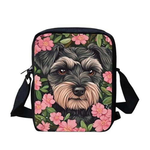 White Tiger Messenger Bag für Damen, Crossbody, Geldbörse, Reißverschluss, Mini-Schultertasche mit verstellbarem Riemen, Schnauzer Floral, Einheitsgröße von bqabhu