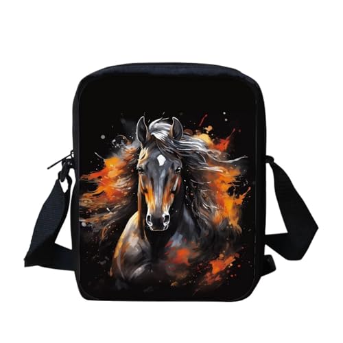 White Tiger Messenger Bag für Damen, Crossbody, Geldbörse, Reißverschluss, Mini-Schultertasche mit verstellbarem Riemen, Schwarzes Pferd, Einheitsgröße von bqabhu