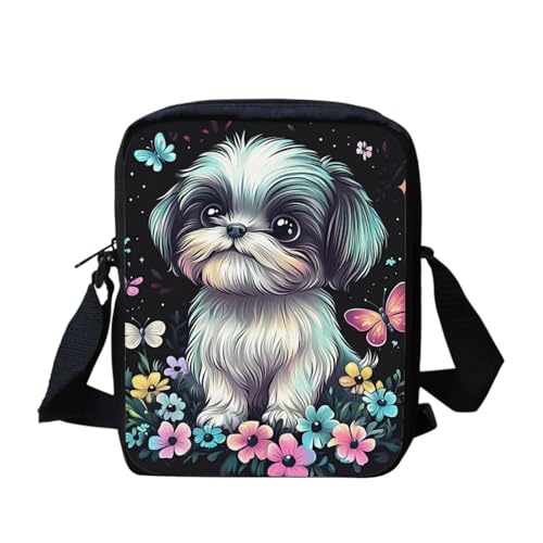 White Tiger Messenger Bag für Damen, Crossbody, Geldbörse, Reißverschluss, Mini-Schultertasche mit verstellbarem Riemen, Shih Tzu Dog Floral, Einheitsgröße von bqabhu