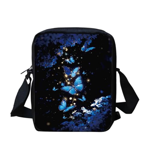 White Tiger Messenger Bag für Damen, Crossbody, Geldbörse, Reißverschluss, Mini-Schultertasche mit verstellbarem Riemen, blau mit schmetterlingen, Einheitsgröße von bqabhu