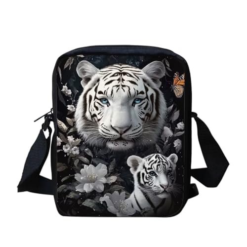 White Tiger Messenger Bag für Damen, Crossbody, Geldbörse, Reißverschluss, Mini-Schultertasche mit verstellbarem Riemen, weißer tiger, Einheitsgröße von bqabhu