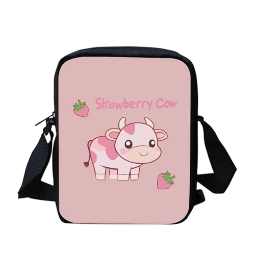 bqabhu Axolotl Kleine Umhängetasche für Damen und Herren, Kuriertasche für Reisen und Einkaufen, Erdbeer-Kuh, Einheitsgröße von bqabhu