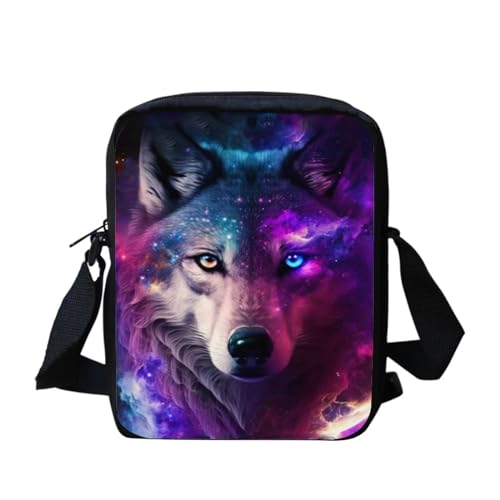 bqabhu Axolotl Kleine Umhängetasche für Damen und Herren, Kuriertasche für Reisen und Einkaufen, Galaxy Wolf 2, Einheitsgröße von bqabhu