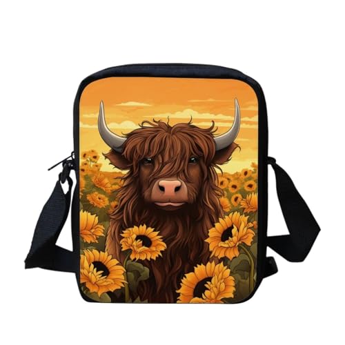 bqabhu Axolotl Kleine Umhängetasche für Damen und Herren, Kuriertasche für Reisen und Einkaufen, Highland Cow 2, Einheitsgröße von bqabhu