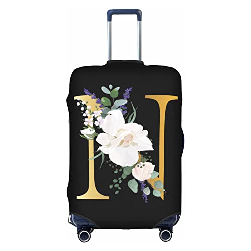 bqabhu Flower Lette A-M Gepäckabdeckung, elastisch, waschbar, dehnbar, kratzfest, Reisekoffer-Bezug für Kinder und Erwachsene, Schwarz, Blumen-Buchstabe N, XL (for 29--32 inch luggage von bqabhu
