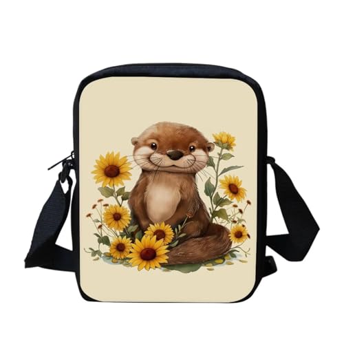 bqabhu Galaxy Axolotl Kleine Kuriertasche, bedruckt, Mini-Umhängetasche, Handtasche, Reisen, tragbare Handytasche, Geldbörse, Cartoon Otter Floral, Einheitsgröße von bqabhu