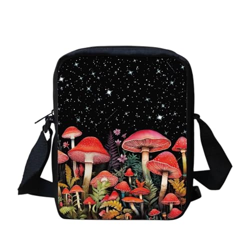 bqabhu Galaxy Axolotl Kleine Kuriertasche, bedruckt, Mini-Umhängetasche, Handtasche, Reisen, tragbare Handytasche, Geldbörse, Niedliches Pilzmuster, Einheitsgröße von bqabhu
