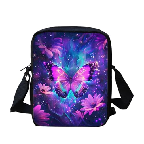 bqabhu Galaxy Axolotl Kleine Kuriertasche, bedruckt, Mini-Umhängetasche, Handtasche, Reisen, tragbare Handytasche, Geldbörse, Schmetterling Floral, Einheitsgröße von bqabhu