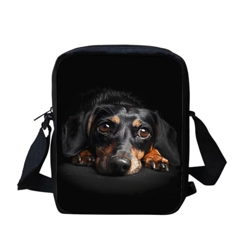 bqabhu Galaxy Axolotl Kleine Kuriertasche, bedruckt, Mini-Umhängetasche, Handtasche, Reisen, tragbare Handytasche, Geldbörse, Schwarzer Dackel, Einheitsgröße von bqabhu