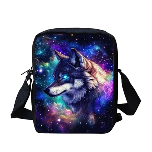 bqabhu Galaxy Axolotl Kleine Kuriertasche, bedruckt, Mini-Umhängetasche, Handtasche, Reisen, tragbare Handytasche, Geldbörse, Space Wolf, Einheitsgröße von bqabhu