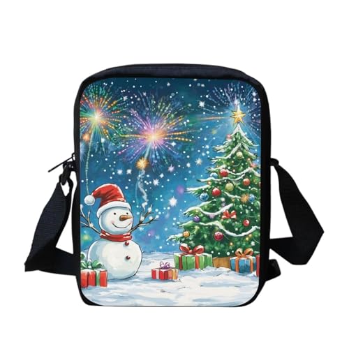 bqabhu Galaxy Axolotl Kleine Kuriertasche, bedruckt, Mini-Umhängetasche, Handtasche, Reisen, tragbare Handytasche, Geldbörse, Weihnachts-Schneemann, Einheitsgröße von bqabhu