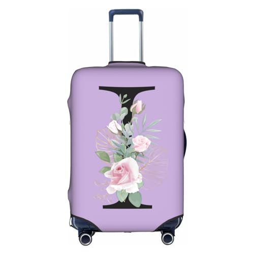 bqabhu Gepäckhülle mit Blumenmotiv von A-Z, elastisch, waschbar, dehnbar, kratzfest, Reisekoffer-Bezug für Kinder und Erwachsene, Violett, Blumen-Buchstabe I, S fits 18-21 inch Suitcase von bqabhu
