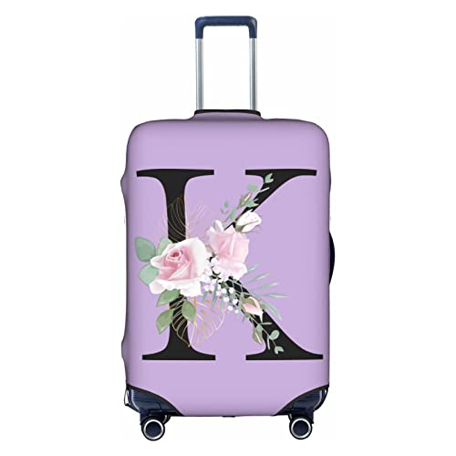 bqabhu Gepäckhülle mit Blumenmotiv von A-Z, elastisch, waschbar, dehnbar, kratzfest, Reisekoffer-Bezug für Kinder und Erwachsene, Violett, Blumen-Buchstabe K, XL fits 29-32 inch Suitcase von bqabhu