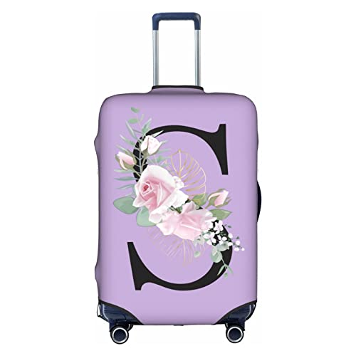 bqabhu Gepäckhülle mit Blumenmotiv von A-Z, elastisch, waschbar, dehnbar, kratzfest, Reisekoffer-Bezug für Kinder und Erwachsene, Violett, Blumen-Buchstabe S, XL fits 29-32 inch Suitcase von bqabhu