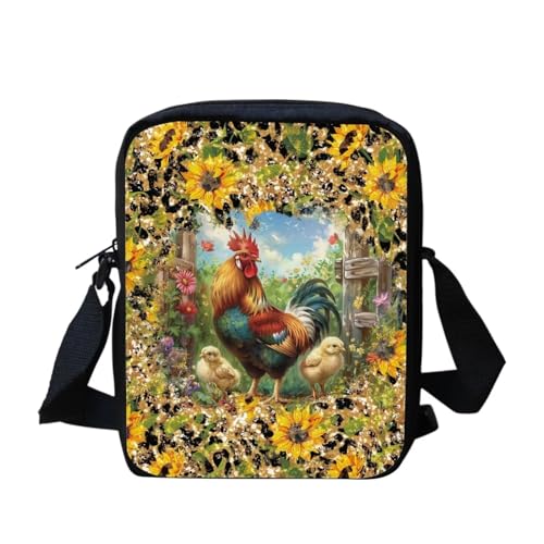 bqabhu Moon Mushroom Butterfly Crossbody Taschen Schultertasche Handtasche, Sonnenblumen-Hahn-Hühner, Einheitsgröße von bqabhu