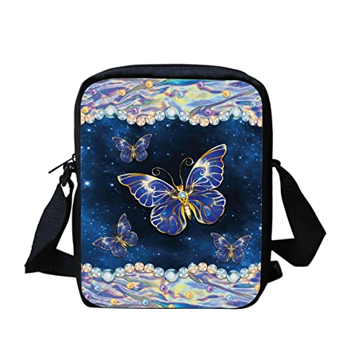 bqabhu Moon Mushroom Butterfly Crossbody Taschen Schultertasche Handtasche, blau mit schmetterlingen, Einheitsgröße von bqabhu