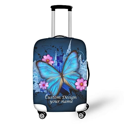 bqabhu Rosa Marmor-Textur-Gepäckabdeckung für Reisen – Damen Kofferschutz, elastischer und tragbarer Koffer, Staubschutz, Ein individuelles Design Schmetterling, blau, S fits 18-21 inch Suitcase von bqabhu