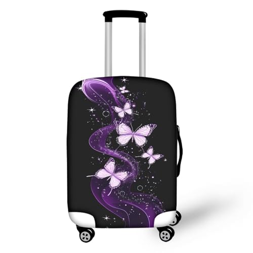 bqabhu Rosa Marmor-Textur-Gepäckabdeckung für Reisen – Damen Kofferschutz, elastischer und tragbarer Koffer, Staubschutz, Glitzernd, Schmetterling, S fits 18-21 inch Suitcase, Gepäckabdeckung von bqabhu