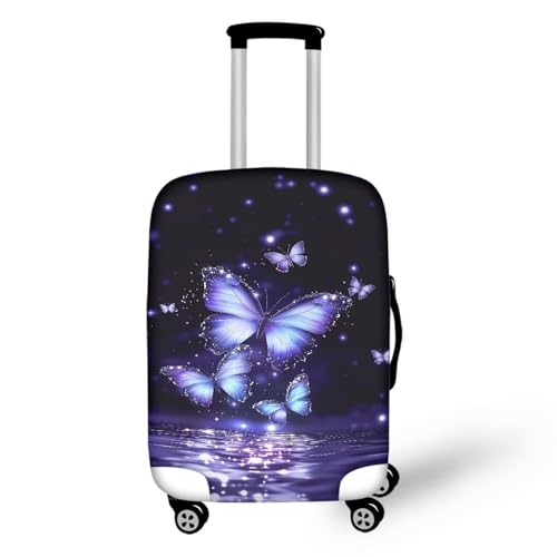 bqabhu Rosa Marmor-Textur-Gepäckabdeckung für Reisen – Damen Kofferschutz, elastischer und tragbarer Koffer, Staubschutz, Glitzernder Schmetterlingsdruck, XL fits 29-32 inch Suitcase, Gepäckabdeckung von bqabhu