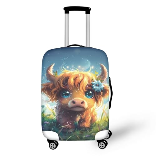 bqabhu Rosa Marmor-Textur-Gepäckabdeckung für Reisen – Damen Kofferschutz, elastischer und tragbarer Koffer, Staubschutz, Highland Cow Cute, S fits 18-21 inch Suitcase, Gepäckabdeckung von bqabhu