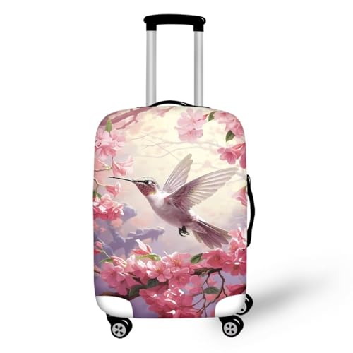 bqabhu Rosa Marmor-Textur-Gepäckabdeckung für Reisen – Damen Kofferschutz, elastischer und tragbarer Koffer, Staubschutz, Kolibri, Rosa, M fits 22-24 inch Suitcase, Gepäckabdeckung von bqabhu
