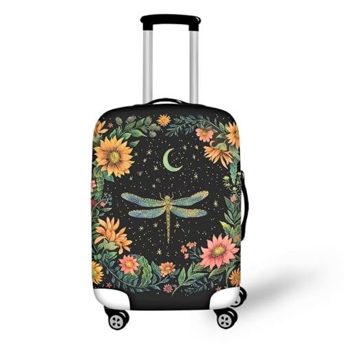 bqabhu Rosa Marmor-Textur-Gepäckabdeckung für Reisen – Damen Kofferschutz, elastischer und tragbarer Koffer, Staubschutz, Mond-Libellen-Druck, L fits 25-28 inch Suitcase, Gepäckabdeckung von bqabhu