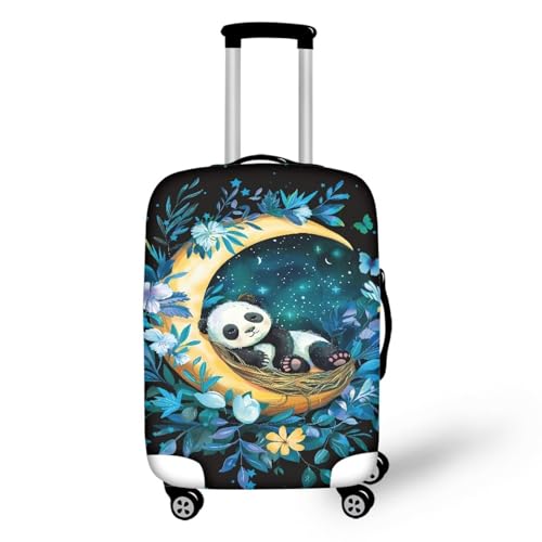 bqabhu Rosa Marmor-Textur-Gepäckabdeckung für Reisen – Damen Kofferschutz, elastischer und tragbarer Koffer, Staubschutz, Mond-Panda-Druck, S fits 18-21 inch Suitcase, Gepäckabdeckung von bqabhu