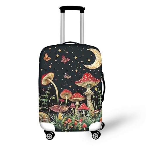 bqabhu Rosa Marmor-Textur-Gepäckabdeckung für Reisen – Damen Kofferschutz, elastischer und tragbarer Koffer, Staubschutz, Mushroom Moon Star Black, L fits 25-28 inch Suitcase, Gepäckabdeckung von bqabhu