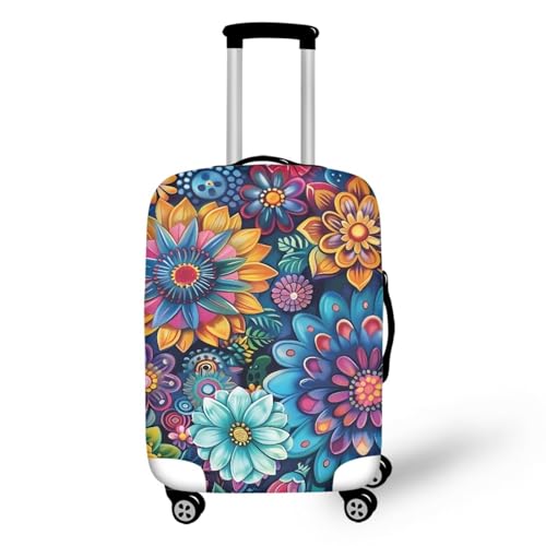 bqabhu Rosa Marmor-Textur-Gepäckabdeckung für Reisen – Damen Kofferschutz, elastischer und tragbarer Koffer, Staubschutz, Neuartiger Boho-Lotusdruck, M fits 22-24 inch Suitcase, Gepäckabdeckung von bqabhu