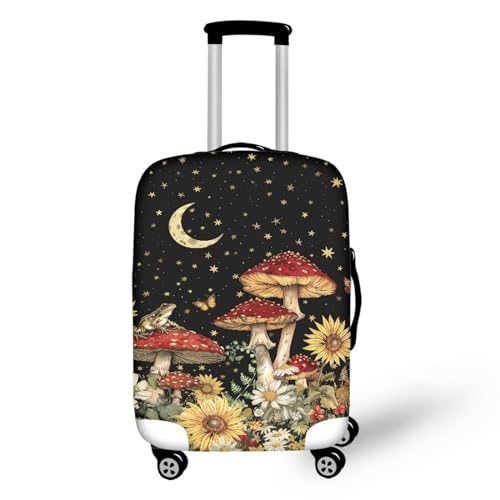 bqabhu Rosa Marmor-Textur-Gepäckabdeckung für Reisen – Damen Kofferschutz, elastischer und tragbarer Koffer, Staubschutz, Pilz-Sonnenblumen-Druck, L fits 25-28 inch Suitcase, Gepäckabdeckung von bqabhu
