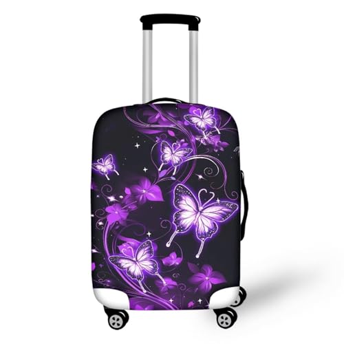bqabhu Rosa Marmor-Textur-Gepäckabdeckung für Reisen – Damen Kofferschutz, elastischer und tragbarer Koffer, Staubschutz, Purple Art Butterfly, S fits 18-21 inch Suitcase, Gepäckabdeckung von bqabhu