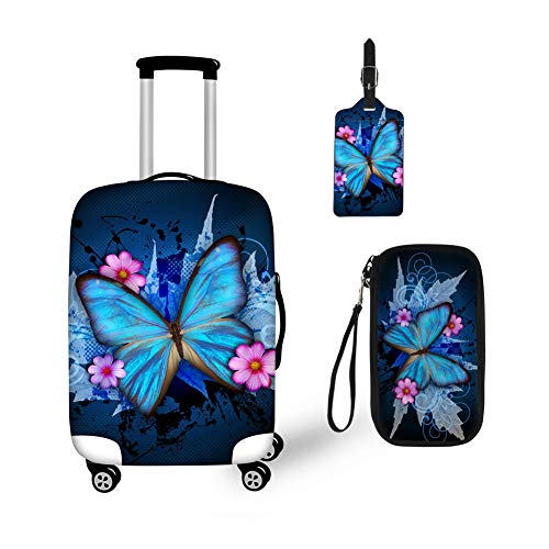 bqabhu Rosa Marmor-Textur-Gepäckabdeckung für Reisen – Damen Kofferschutz, elastischer und tragbarer Koffer, Staubschutz, Schmetterling, 3 Stück (Hülle + Etikett + Reisepasshülle), M fits 22-24 inch von bqabhu