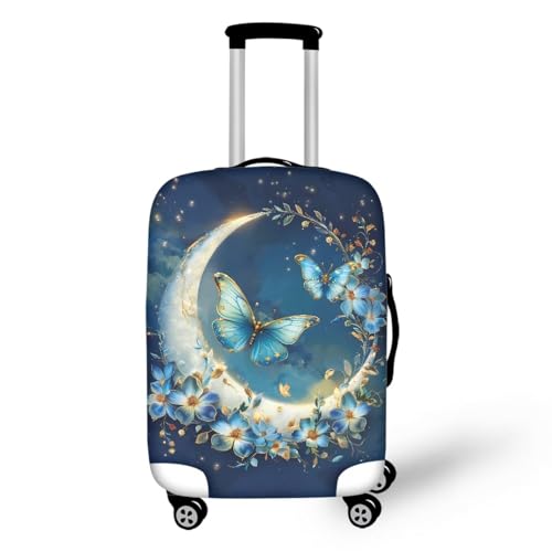 bqabhu Rosa Marmor-Textur-Gepäckabdeckung für Reisen – Damen Kofferschutz, elastischer und tragbarer Koffer, Staubschutz, Schmetterlings-Aufdruck, M fits 22-24 inch Suitcase, Gepäckabdeckung von bqabhu