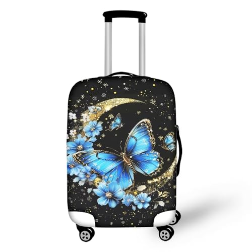 bqabhu Rosa Marmor-Textur-Gepäckabdeckung für Reisen – Damen Kofferschutz, elastischer und tragbarer Koffer, Staubschutz, Schmetterlings-Druckkunst, L fits 25-28 inch Suitcase, Gepäckabdeckung von bqabhu