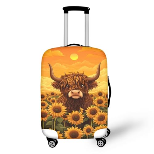 bqabhu Rosa Marmor-Textur-Gepäckabdeckung für Reisen – Damen Kofferschutz, elastischer und tragbarer Koffer, Staubschutz, Sonnenblumen-Hochlandkuh, M fits 22-24 inch Suitcase, Gepäckabdeckung von bqabhu