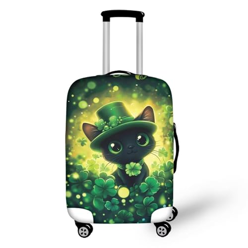 bqabhu Rosa Marmor-Textur-Gepäckabdeckung für Reisen – Damen Kofferschutz, elastischer und tragbarer Koffer, Staubschutz, St. Patrick Black Cat, M fits 22-24 inch Suitcase, Gepäckabdeckung von bqabhu