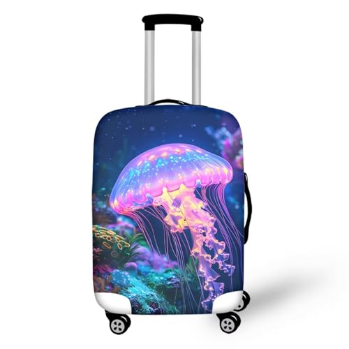 bqabhu Rosa Marmor-Textur-Gepäckabdeckung für Reisen – Damen Kofferschutz, elastischer und tragbarer Koffer, Staubschutz, Traumqualle, L fits 25-28 inch Suitcase, Gepäckabdeckung von bqabhu