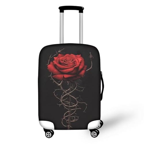 bqabhu Rosa Marmor-Textur-Gepäckabdeckung für Reisen – Damen Kofferschutz, elastischer und tragbarer Koffer, Staubschutz, rote rose, L fits 25-28 inch Suitcase, Gepäckabdeckung von bqabhu