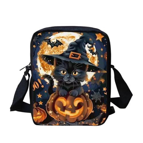 bqabhu Southwest Navajo Umhängetasche mit Aztekenpferd, klein, für die Schule, Crossbody-Tasche für Damen, Halloween Black Cat Pumpkin, Einheitsgröße von bqabhu