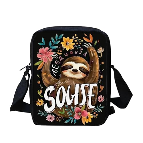 bqabhu Southwest Navajo Umhängetasche mit Aztekenpferd, klein, für die Schule, Crossbody-Tasche für Damen, Lustiges Faultier-Blumenmuster, Einheitsgröße von bqabhu