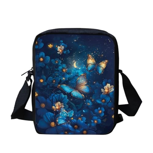 bqabhu Southwest Navajo Umhängetasche mit Aztekenpferd, klein, für die Schule, Crossbody-Tasche für Damen, blau mit schmetterlingen, Einheitsgröße von bqabhu