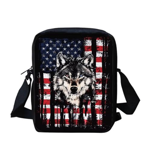 bqabhu Süße Koala Damen Messenger Bag Schulter Crossbody Umhängetasche mit verstellbarem Riemen, Amerikanische Flagge, Wolf, Einheitsgröße von bqabhu